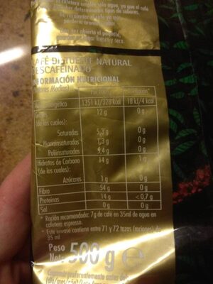 Cafe descafeinado Hacendado ingredientes