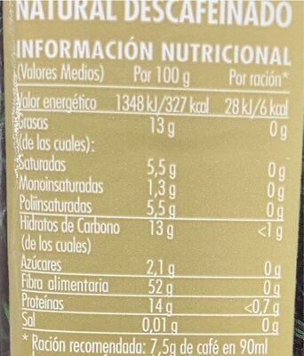 Descafeinado natural Hacendado ingredientes