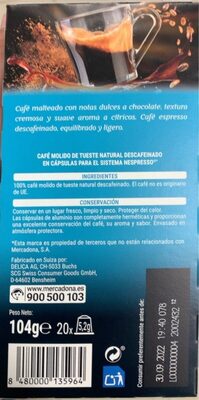 Descafeinado Hacendado ingredientes