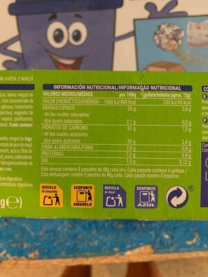 Digestive manzana & avena Hacendado ingredientes