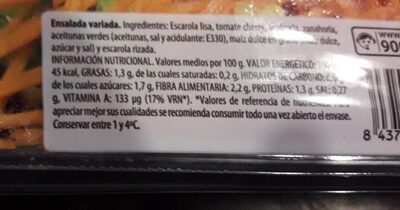 Ensalada de la casa Hacendado ingredientes