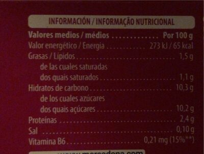 L. casei fresa Hacendado ingredientes