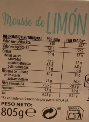 Mousse limón Hacendado ingredientes