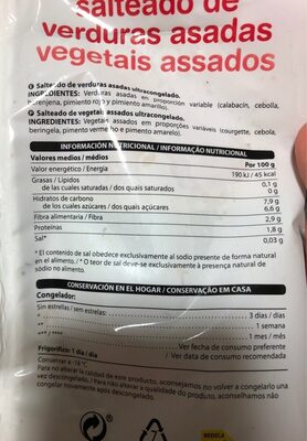 Salteado de verduras asadas Hacendado ingredientes