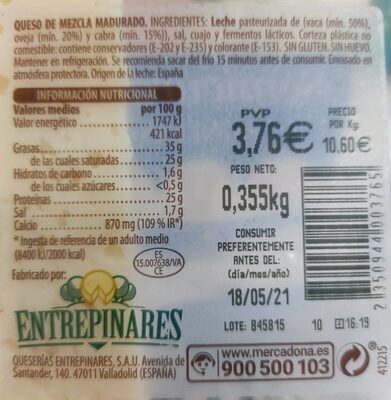 Semicurado cuñitas Hacendado ingredientes