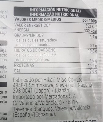 Sopa miso 100% vegetal Hacendado ingredientes