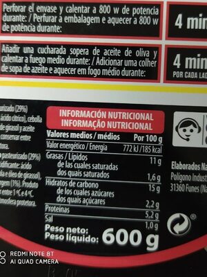 Tortilla fresca de patata y cebolla Hacendado ingredientes