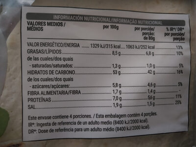 4 piadinas Hacendado ingredientes