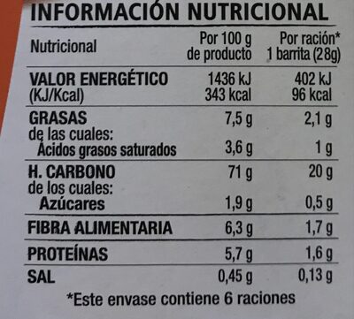 Barritas Hacendado ingredientes