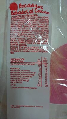 Bocaditos bañados al cacao Hacendado ingredientes