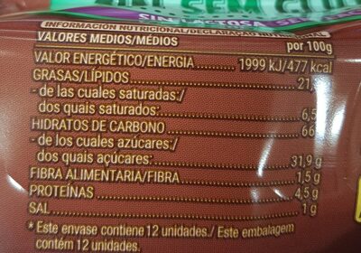 Cookies sin gluten ni lactosa Hacendado ingredientes