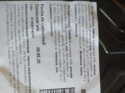 Hamburguesas salmón y merluza Hacendado ingredientes