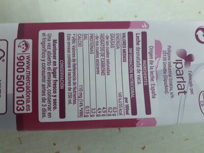 Leche desnatada Hacendado ingredientes