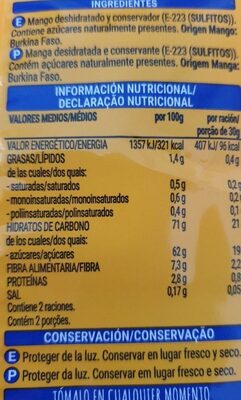 Mango deshidratado Hacendado ingredientes