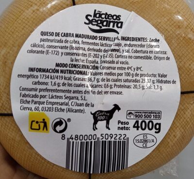 Queso de cabra madurado servilleta Hacendado ingredientes