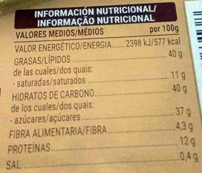 Turrón de chocolate con almendras Hacendado ingredientes