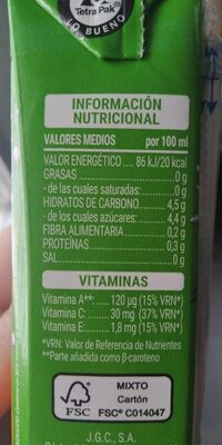 Zumo caribe fruta +leche Hacendado ingredientes