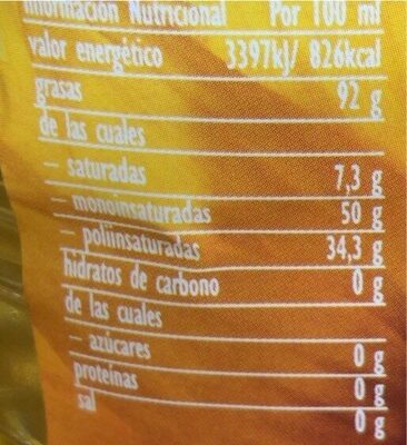 Aceite refinado de girasol Hacendado ingredientes