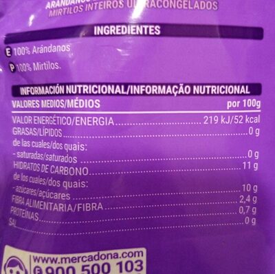 Arándanos Hacendado ingredientes