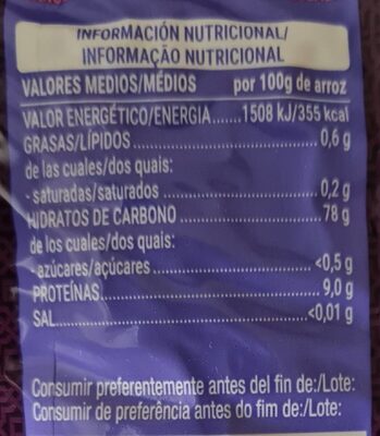 Arroz basmati Hacendado ingredientes