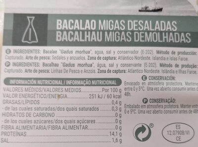 Bacalao migas desalado Hacendado ingredientes