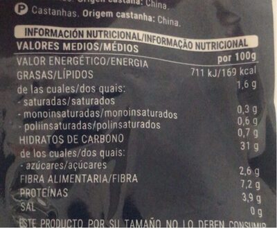 Castañas cocidas y peladas Hacendado ingredientes