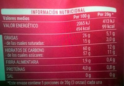 Chocolate fusión sabor a fresa Hacendado ingredientes