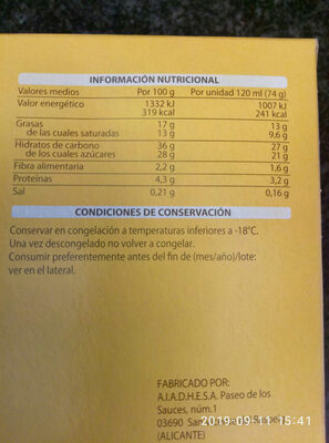 Conos vainilla Hacendado ingredientes