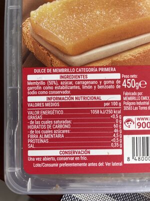 Dulce de membrillo Hacendado ingredientes