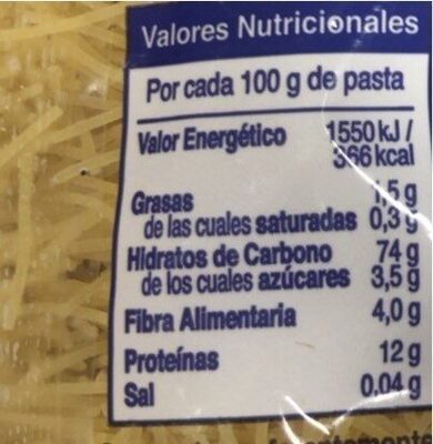 Fideo cabello de ángel Hacendado ingredientes