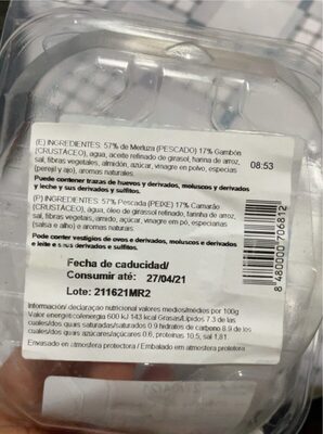 Hamburguesa merluza gambón Hacendado ingredientes