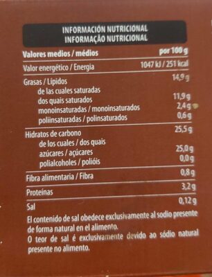 Nata choco Hacendado ingredientes