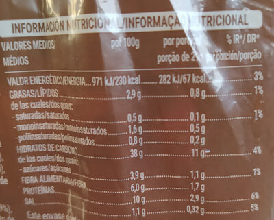 Pan de molde integral Hacendado ingredientes