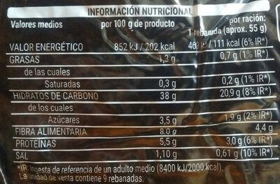 Pan integral de centeno Hacendado ingredientes