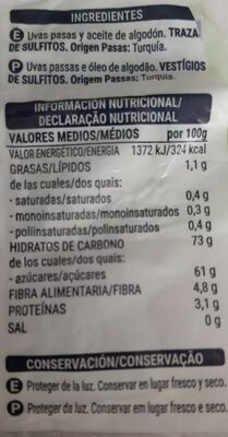 Pasas sultanas Hacendado ingredientes