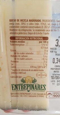 Queso semicurado cañitas Hacendado ingredientes