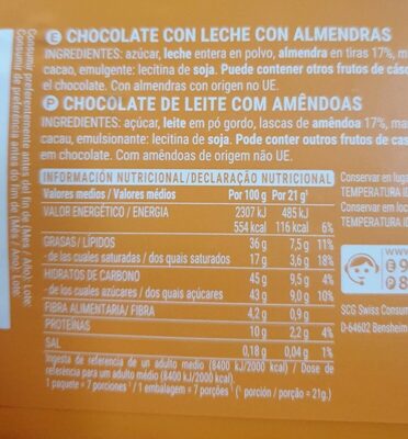 Troceadas picas chocolate con almendras Hacendado ingredientes