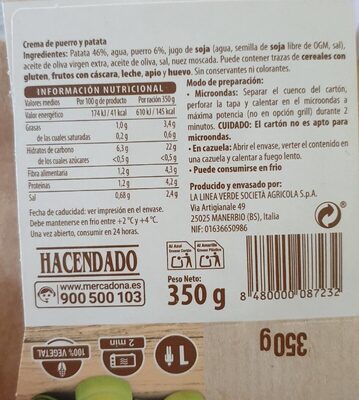 Vichissoise Hacendado ingredientes