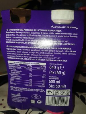 Yogur sin lactosa de fresa Hacendado ingredientes