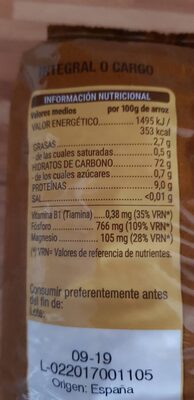 Arroz integral largo Hacendado ingredientes