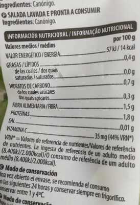 Canónigos - verdifresh - 125 g Hacendado ingredientes