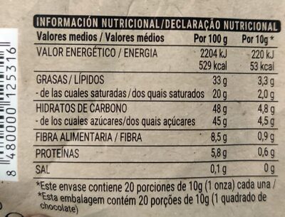 Choco fundir negro Hacendado ingredientes