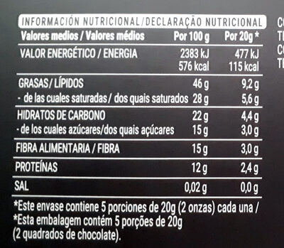 Chocolate negro 85% Hacendado ingredientes