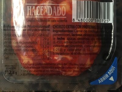 Chorizo extra picante Hacendado ingredientes