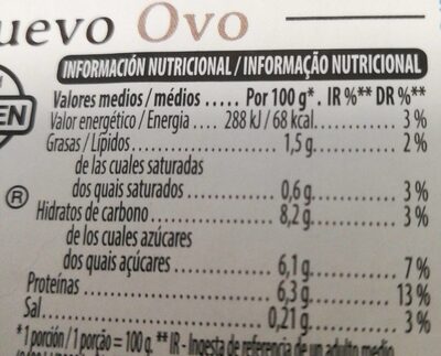 Flan de huevo sin azucares Hacendado ingredientes