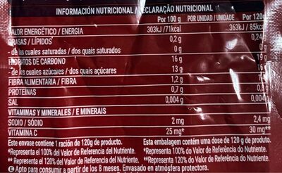 Fresa y plátano Hacendado ingredientes