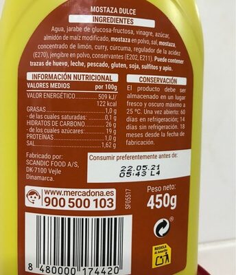 Mostaza xtra dulce Hacendado ingredientes