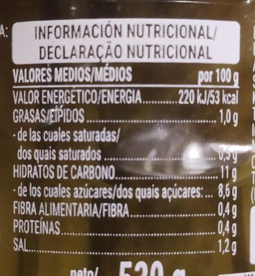 Pepinillos agridulces laminados Hacendado ingredientes