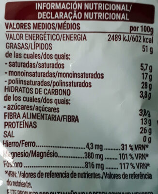 Pipa de girasol natural Hacendado ingredientes