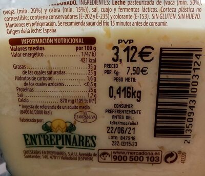 Queso semicurado Hacendado ingredientes